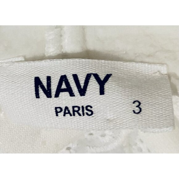 Navy Paris Sweatshirt Womens Large Ivory Sweat Hopper Eyelet Trim Loungewear - Picture 4 of 7